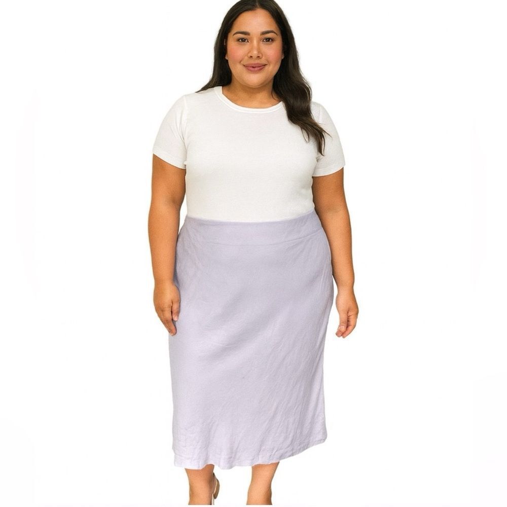 VTG Nine and Company Lilac‎ Linen and Rayon Slip Midi Skirt, Size 16W